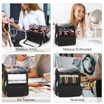 TANTO Makeup Brush Bag, Large Makeup Brush Holder with Adjustable Divide - color: A1-Black, size: X-Large