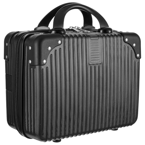 14 Inch Hard Shell Makeup Case, Portable Mini Makeup Suitcase for Hand Luggage with Elastic Band, Pressure-proof Makeup Carrying Case, Lightweight Small Hard Shell Cosmetic Travel Case - color: Black
