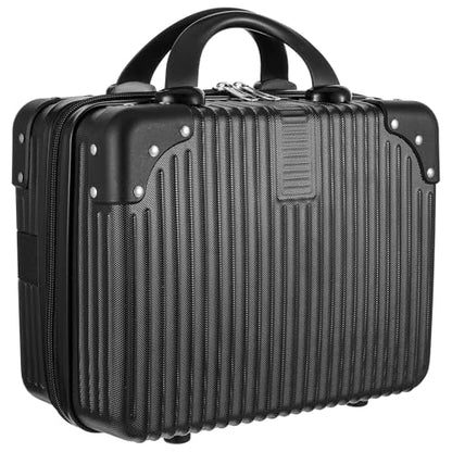 14 Inch Hard Shell Makeup Case, Portable Mini Makeup Suitcase for Hand Luggage with Elastic Band, Pressure-proof Makeup Carrying Case, Lightweight Small Hard Shell Cosmetic Travel Case - color: Black