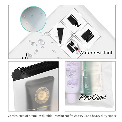 ProCase TSA Approved Fly Travel Toiletry Bag Makeup Pouch, Durable Quart-Size Carry-On Clear Small Handy Bag with Zipper for Liquids Bottles Tubes Cosmetics Container (2-Pack)