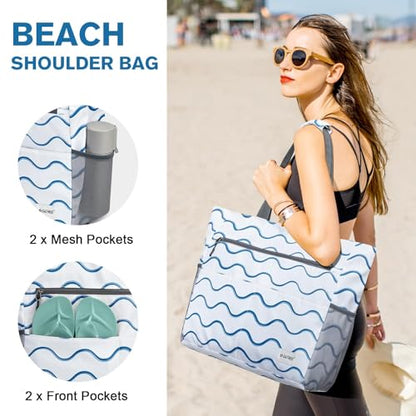 G4Free Beach Bag, Waterproof Sandproof Large Capacity Foldable for Women - color: Wavy, size: 50L