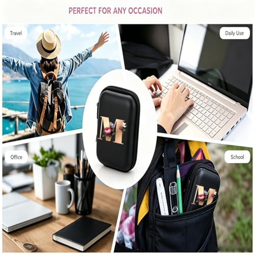 Letter And Flower Print Hard Shell Electronics Organizer, Shockproof Carrying Case for Cables, Earphones, Chargers, Ideal Gift for Travel & Daily Use，4.33 * 3.14 * 1.57 inch/SNB03-M