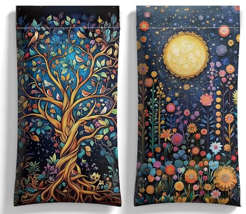 Eyeglasses Sunglasses Case PU Soft Squeeze Top Glasses Pouch for Women Floral Pattern Portable Anti Scratch - color: Tree and Moon