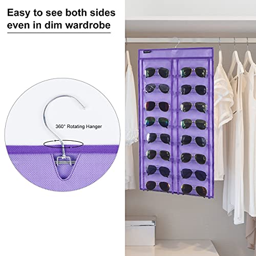 Dual Sided Hanging Sunglasses Organizer Wall Eyeglass Holder Sunglass Rack for Home with 32 Dust Proof Pockets (32 Pockets-Purple) - color: 32 Pockets-Purple