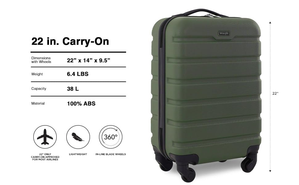 Wrangler 22" Hardside Spinner Carry-On Luggage, Olive - color: Olive