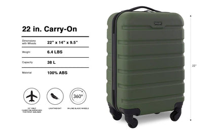 Wrangler 22" Hardside Spinner Carry-On Luggage, Olive - color: Olive