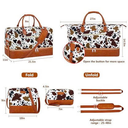 ITIEZY Weekender Bag for Women 21.5" Travel Duffel Large Carry On Bag 3PCS - color: 5-Brown Cow