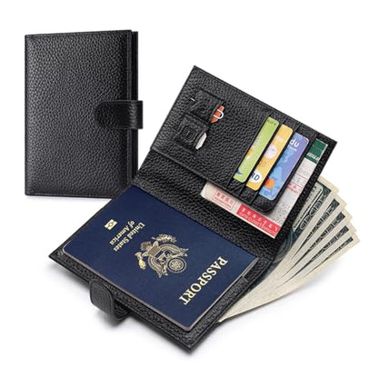 Slim Genuine Leather RFID Passport Holder, Travel Wallet With Cash Holder - color: Black