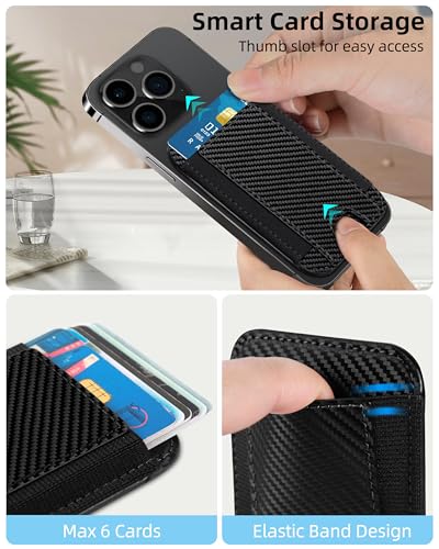 HiWe for MagSafe Wallet, 7 Cards Holder, RFID Blocking, Stronger Magnets - color: Carbon Fiber Wallet - Black Band