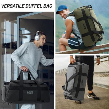 MIER Men's 60L Gym Duffle Bag Large Weekender Travel Duffel Backpack, Black - color: Black