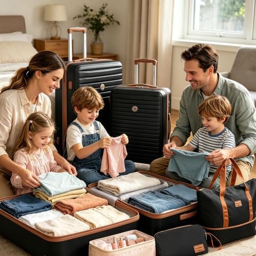 Travelhouse 10-Piece Hardshell Luggage Set with Spinner Wheels & TSA Lock - color: BLACK