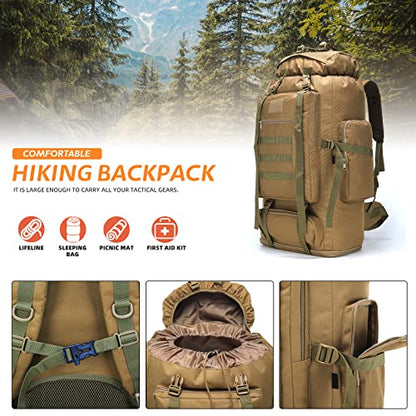 100L Hiking Camping Backpack MOLLE Rucksack Waterproof Daypack for Traveling (Khaki) - color: Khaki