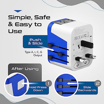 Ceptics Travel Adapter Worldwide - Universal Input, 4 USB Ports (Max 17.5W) - color: White