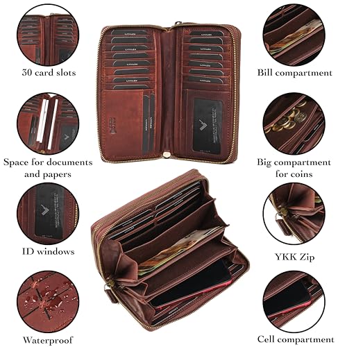 RFID Leather Wallet for Women, Genuine RFID Leather Card Holder - color: Square - Brown