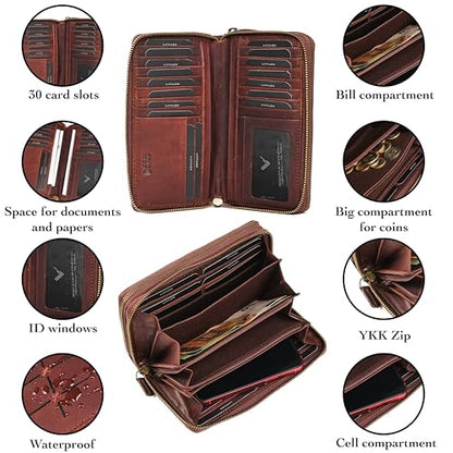 RFID Leather Wallet for Women, Genuine RFID Leather Card Holder - color: Square - Brown