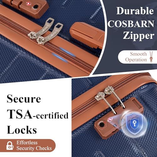 Cosbarn Luggage Sets 5 Piece, Hardshell Suitcases with Wheels, TSA Lock - color: DarkBlue