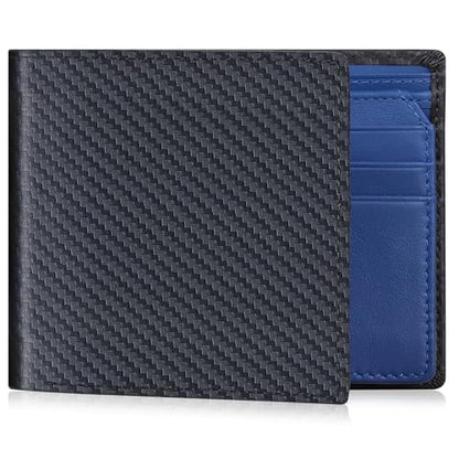 VISOUL Mens Carbon Fiber Leather Wallets Bifold with RFID Blocking, Designer Billfold Wallet with 1 ID window for Men (Black+Blue) - color: Black+Blue