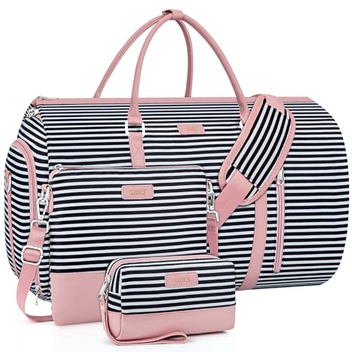 Convertible 2-in-1 Garment Bags for Travel with Waterproof Shoe Compartment - color: Black White Stripe