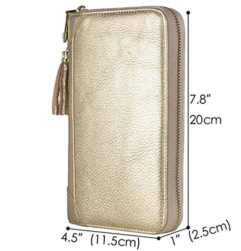 Easyoulife Credit Card Holder Wallet Womens Zipper Leather Case Purse RFID Blocking - color: Gold