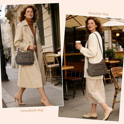 VOLGANIK ROCK RFID Anti Thief Crossbody Bag for Women Waterproof Shoulder Bag Messenger Bag Casual Nylon Purse Handbag - color: Coffee