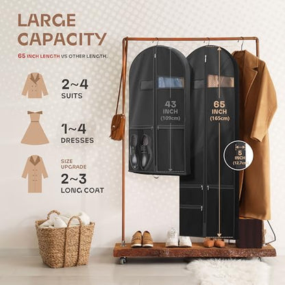 Lazebox 65" Travel Garment Bag with Accessories Zipper Pocket, Heavy Duty Suit Bag for Suits, Tuxedos, Dresses, Coats, Black, 1 pack - size: 65inch-1 pack-Black