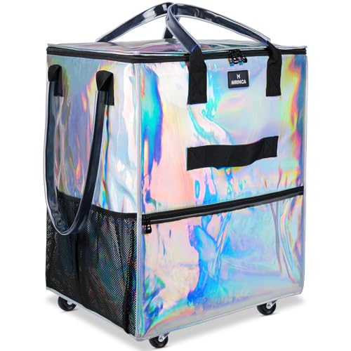 Large Reusable Grocery Bag On 5 Wheels, 130L Foldable Rolling Tote Bag - color: Gradient Silver, size: Large