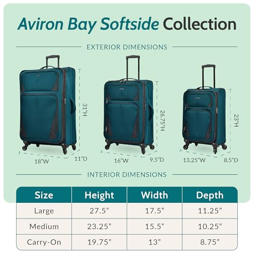 U.S. Traveler Aviron Bay Expandable Softside Luggage with Spinner Wheels, Teal, 3-Piece Set - color: Teal, size: 3-Piece Set