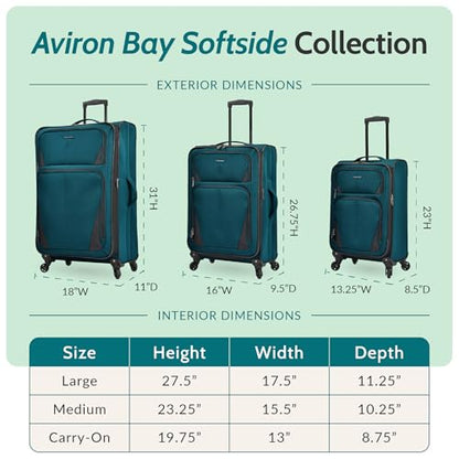 U.S. Traveler Aviron Bay Expandable Softside Luggage with Spinner Wheels, Teal, 3-Piece Set - color: Teal, size: 3-Piece Set