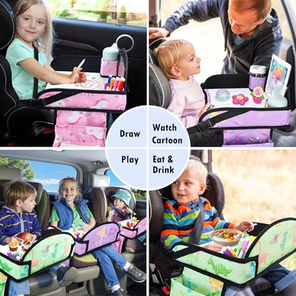 Kids Travel Tray for Toddler Car Seat, Road Trip Activities for Kid - color: Pink/Green-/Purple--3PCS