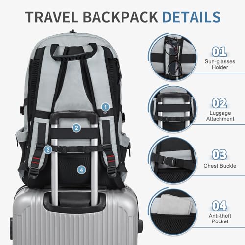 Travel Backpack with Shoe Compartment 45L TSA Carry on Fits 18.4" - color: Expandable Light Grey