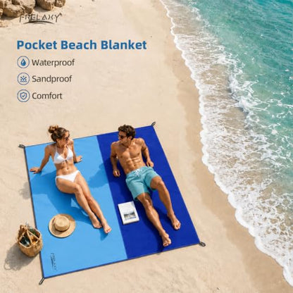 Frelaxy Pocket Picnic Blanket, Waterproof Blanket for Beach Festival - color: Navy & Blue, size: 57'' x 60''