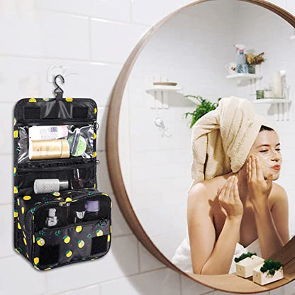 Hanging Toiletry Bag for Women, Portable Cosmetic Summer Beach Bag, Lemon - color: Black