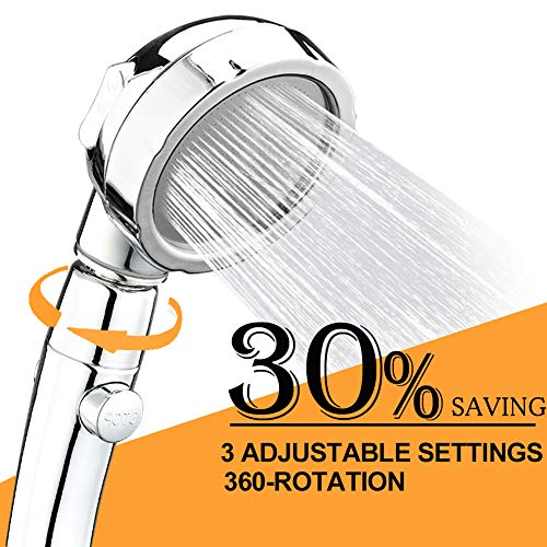 Marbrasse High Pressure Shower Head, 3-Settings Handheld Showerhead with ON/Off Full Shutoff Push Button and Switch to Control Flow, Angle-Adjustable Water Saving Body Sprays(Chrome) - color: Chrome, 1Pack
