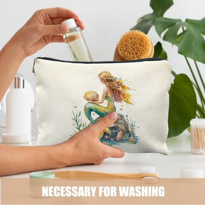 Mermaid Gifts for Women Cosmetic Makeup Bag - color: Ocean Beach Golden Emerald Mermaid