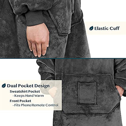 PAVILIA Wearable Blanket Hoodie Women Men, Oversized Hooded Sweatshirt - color: Gray, size: Fleece