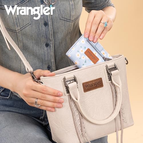 Montana West X Wrangler Small Wallets for Women Silm Bifold Card Wallet With RFID Lining and Zipper Coin Pocket - color: Whisper of Daisies