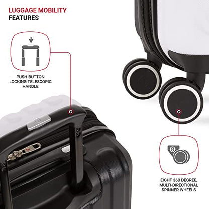 SwissGear Duet Expandable Luggage Set, 3-Piece Hardside Luggage Set with Spinner Wheels - color: Black/White, size: 3-Piece Set (19/24/28)