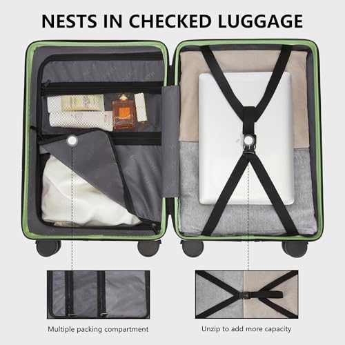 Hulsin Carry On Luggage 22x14x9 Airline Approved for Women 20 Inch Hardside - color: Green