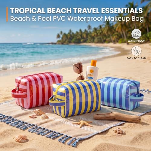 PVC Striped Clear Coated Waterproof Makeup Bag(14Blue Striped) - color: 14Blue Striped