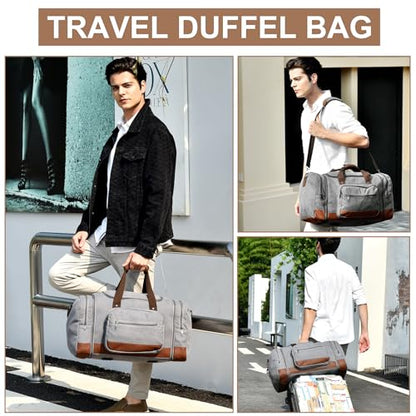 Litvyak 60L Canvas Duffle Bag for Travel Weekend Gym Overnight Carry-on - color: Grey, size: 60L