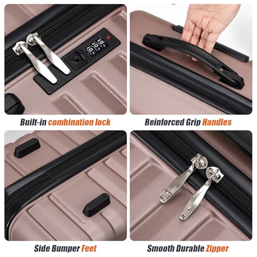 Cosbarn Luggage Sets Hardshell 5 Piece Durable Suitcases with Wheels - color: RoseGold