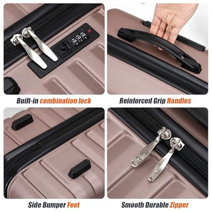 Cosbarn Luggage Sets Hardshell 5 Piece Durable Suitcases with Wheels - color: RoseGold