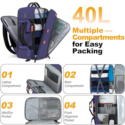 40L Travel Backpack 17.3" Laptop Carry On Duffel Flight Approved - color: Blue