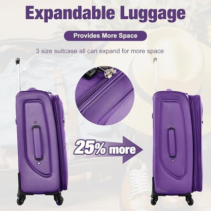Merax Softside Luggage Set,5 Piece Expandable Suitcase Set.Purple - color: Purple, size: soft luggage(22/26/30)