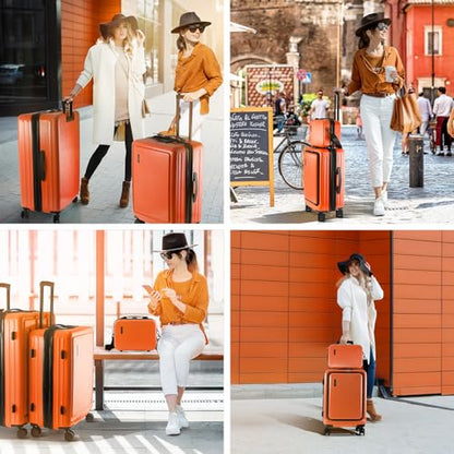 TRAVELARIM 4 Piece Luggage Sets with Spinner Wheels, Travel Suitcase Set - color: Orange, size: 4 Piece Set (20/24/28)