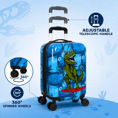 5PC Boys Luggage Set, Kids Dinosaur Suitcase, 16" Carry-On for Travel - color: 5PC Kids Luggage Set - Dinosaur Blue