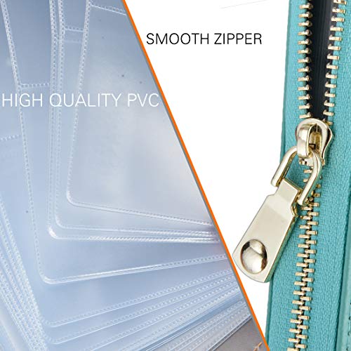 Easyoulife Credit Card Holder Wallet Womens Zipper Leather Case Purse RFID Blocking - color: Teal