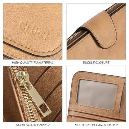 CLUCI RFID Wallet for Women Bifold Wallet with ID Window - color: Camel