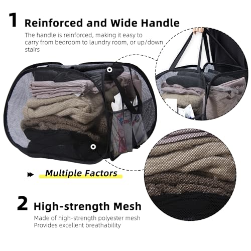 Collapsible Laundry Basket, 90L Mesh Pop-up Hamper with Handles - color: Black, size: Square-Mesh，1 Pack
