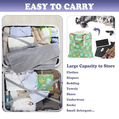 Foldable Travel Laundry Bag with Handle and Drawstring, 2 Pack Expandable Dirty Clothes Bags with Aluminum Carabiner and Zipper, Lightweight Laundry Hamper Liner for Travel, Camp, 20*19 inch - color: Dog & Cat